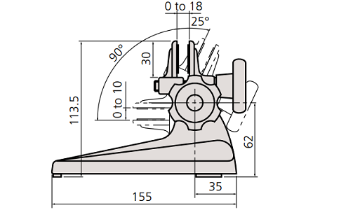 Chân đế kẹp panme Mitutoyo 156-101-10 (loại khớp điều chỉnh)_drawing