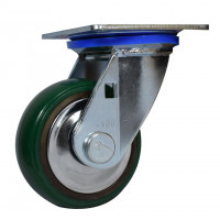 Càng bánh xe di động nhựa PU xanh Phong Thạnh đường kính 100mm - 400kg có khóa M100T-PUN