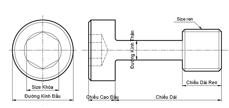 Bản vẽ kỹ thuật Lục Giác Chìm Đầu Trụ Loại Cover Screw GUTB2.5-3-8