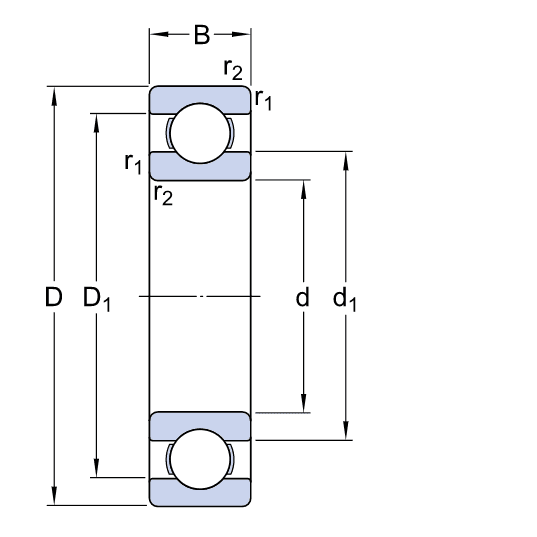 Bản vẽ kỹ thuật Vòng Bi Cầu Rãnh Sâu Một Dãy 45×100×25 mm SKF 6309/AEM/C3