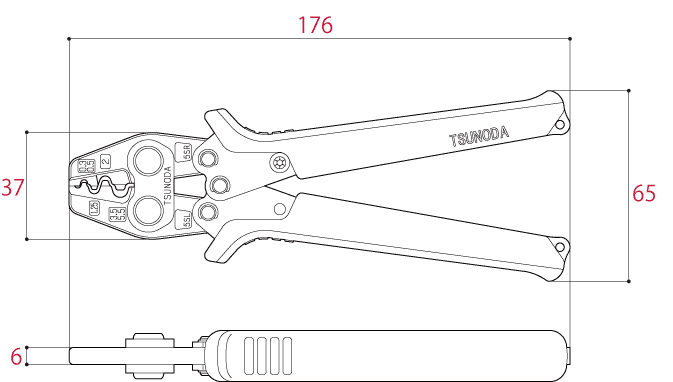 Bản vẽ kỹ thuật Kìm Bấm Cos 176mm Tsunoda TP-5S