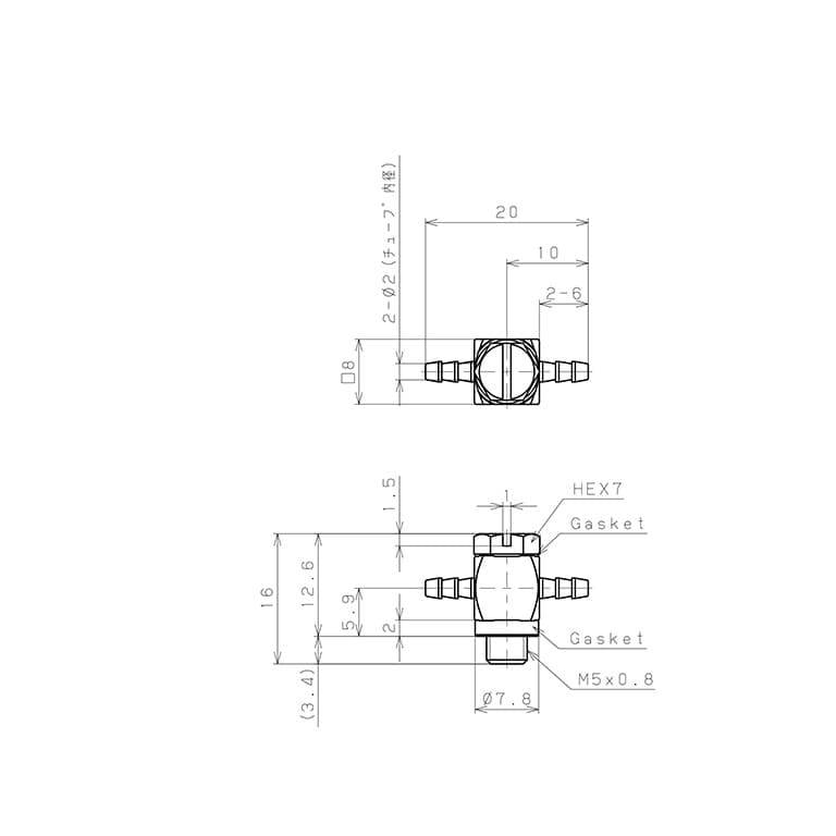 Bản vẽ kỹ thuật Đầu Ngạnh Nối Ống Dạng Chữ T Đầu Lục Giác Ren Ngoài Pisco LB-0320-M5