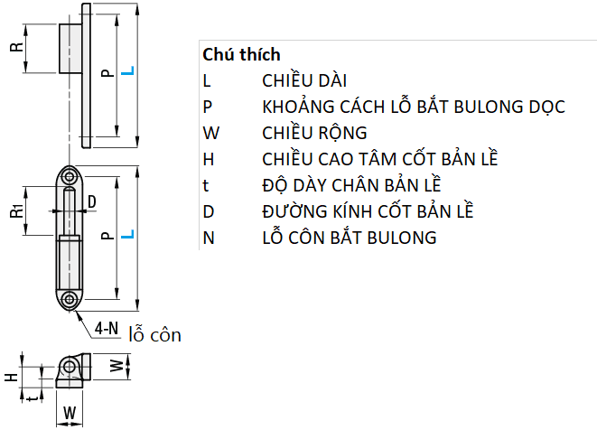 Bản vẽ kỹ thuật Bản Lề Tháo Rời Inox 304 Đánh Bóng (HHSV60) L 60 mm