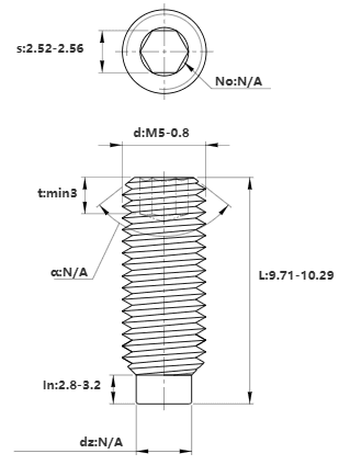 Bản vẽ kỹ thuật Vít Trí Đuôi Trụ Thép Đen 12.9 DIN915 M5x10