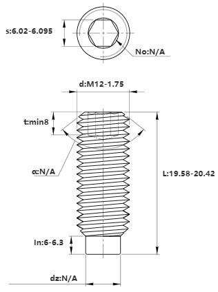 Bản vẽ kỹ thuật Vít Trí Đuôi Trụ Thép Đen 10.9 DIN915 M12x20