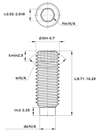 Bản vẽ kỹ thuật Vít Trí Đuôi Trụ Thép Đen 10.9 DIN915 M4x10