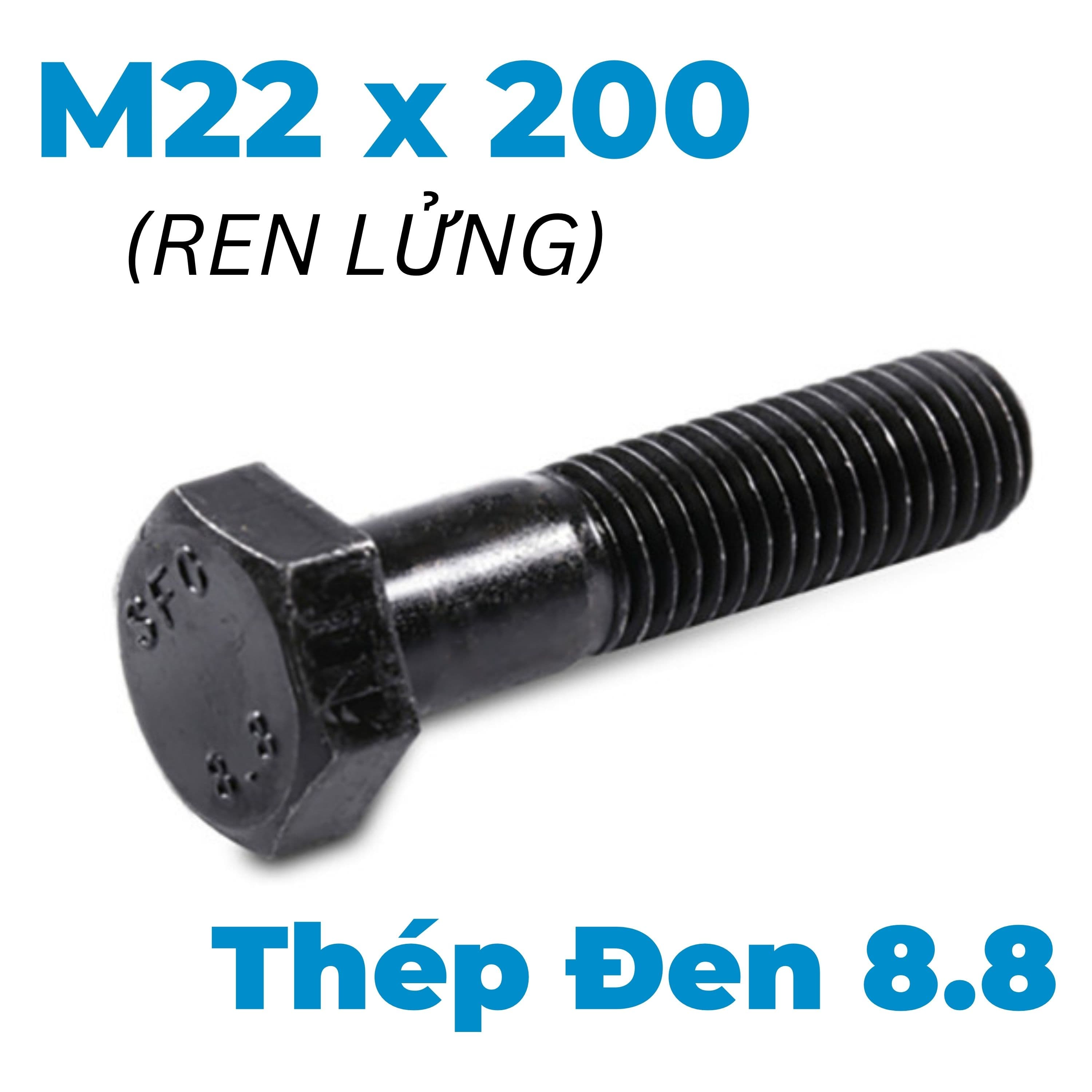 Bulong Thép Đen 8.8 DIN931 M22x200 Ren Lửng