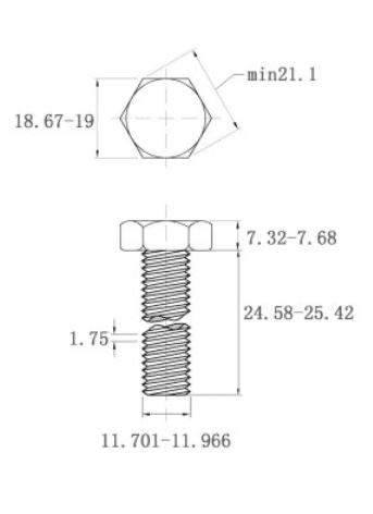 Bản vẽ kỹ thuật Bulong Mạ Kẽm 10.9 DIN933 M12x25