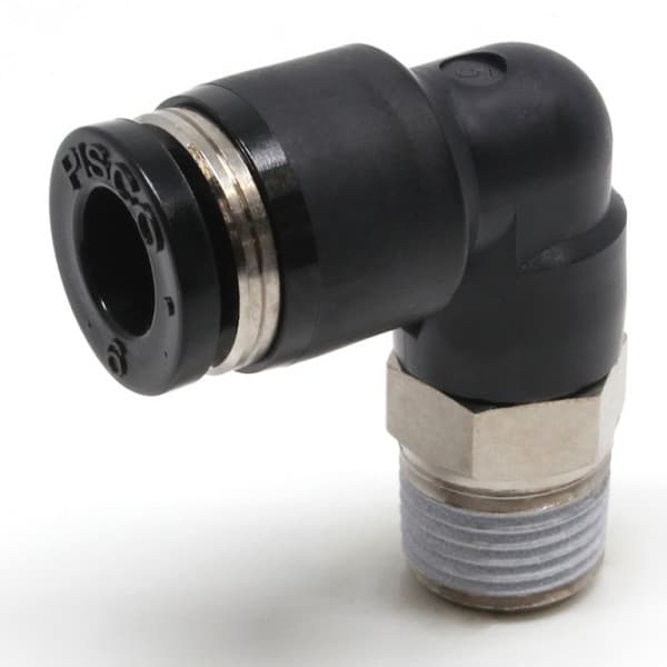 Đầu Nối Nhanh Khí Nén Cong 90° Phi 6mm Ren Ngoài R1/8 Pisco PL6-01