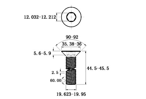 Bản vẽ kỹ thuật Lục Giác Chìm Col Thép Đen 10.9 DIN7991 M20x45