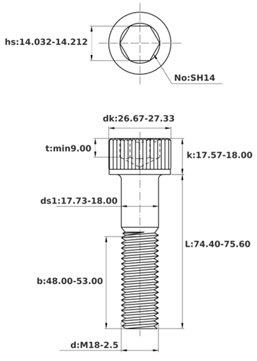 Bản vẽ kỹ thuật Lục Giác Chìm Đầu Trụ Thép Đen 12.9 DIN912 M18x75 Ren Lửng