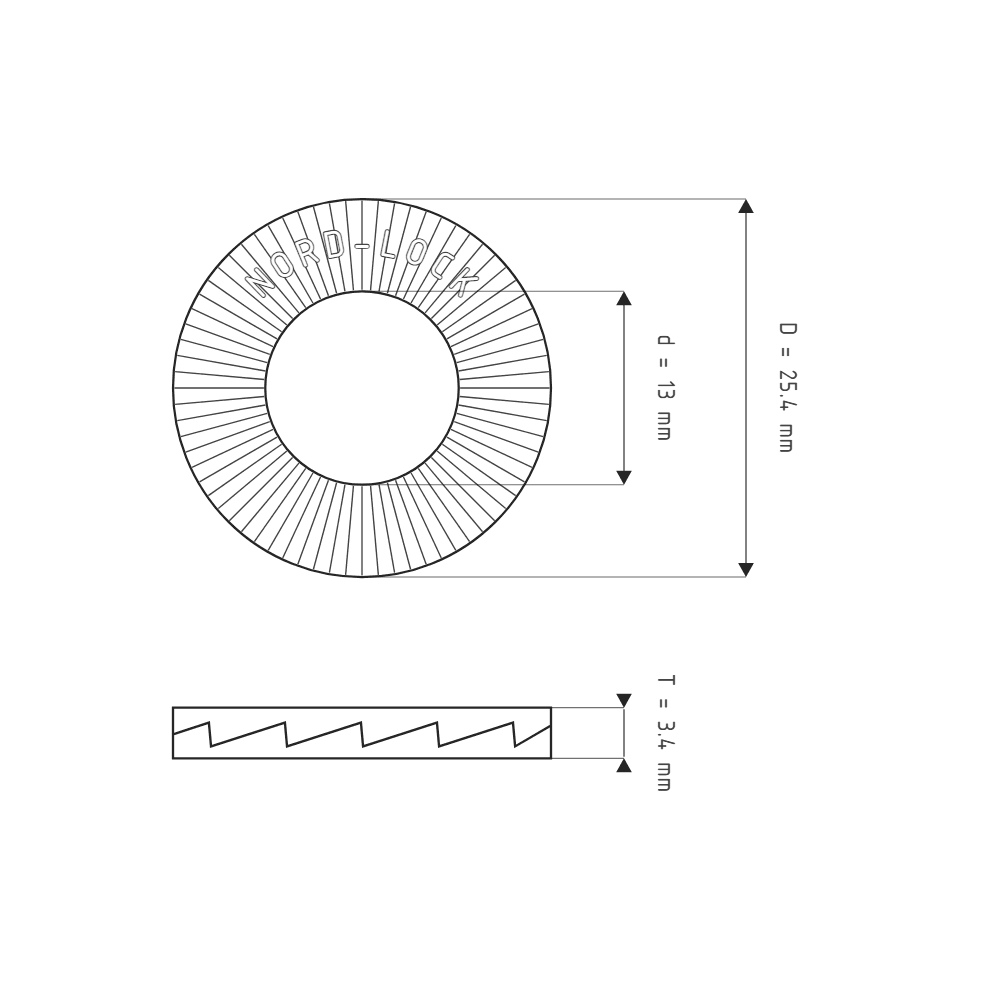 Bản vẽ kỹ thuật Lông Đền Nord-Lock Thép Mạ Zinc Flake Vành Rộng M12