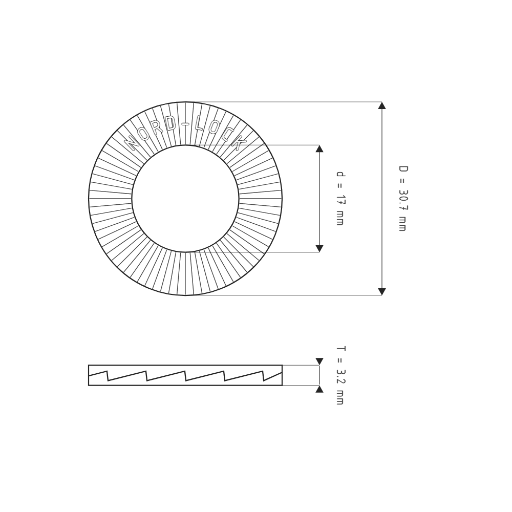 Bản vẽ kỹ thuật Lông Đền Nord-Lock Inox 316 Vành Rộng M16
