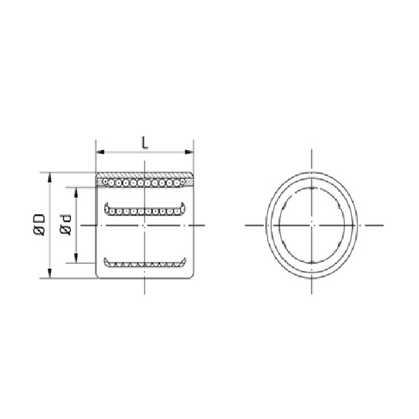Bản vẽ kỹ thuật Vòng Bi Kim với Lồng Giữ 12x19x28 mm NTN KH1228