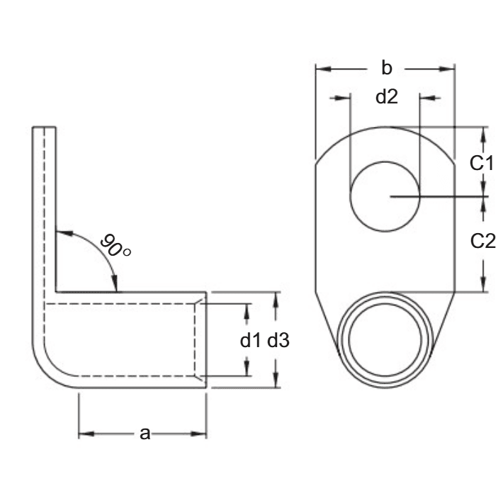 Bản vẽ kỹ thuật Đầu Cosse Đồng Trần 90 Độ 10mm2 KST TLK10-6-90D