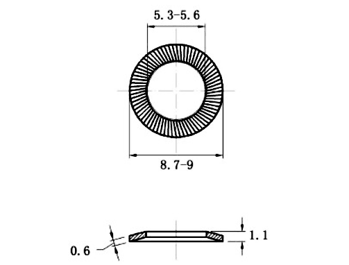 Bản vẽ kỹ thuật Lông Đền Răng Inox 304 DIN9250 M5
