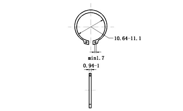 Bản vẽ kỹ thuật Phe Gài Trục Thép 65Mn DIN471 D12x1.0