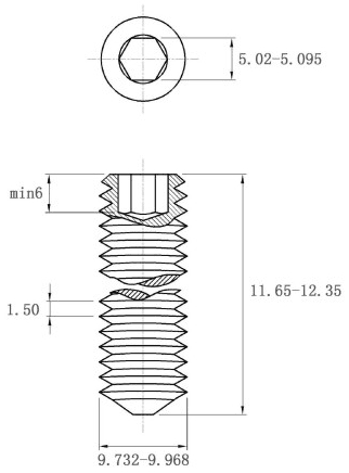 Bản vẽ kỹ thuật Vít Trí Đuôi Nhọn Thép Đen 10.9 DIN914 M10x12