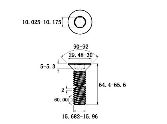 Bản vẽ kỹ thuật Lục Giác Chìm Col Thép Đen 10.9 DIN7991 M16x65