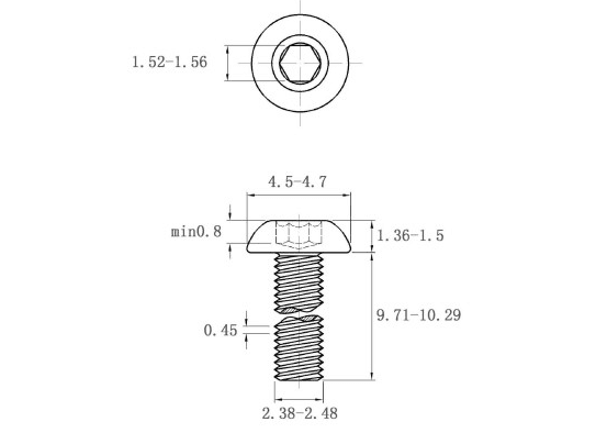 Bản vẽ kỹ thuật Lục Giác Chìm Mo Thép Đen 10.9 ISO7380 M2.5x10