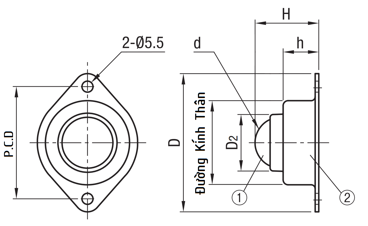 Bản vẽ kỹ thuật Ball Rollers Press Formed Flange Mounting Type BCHY69