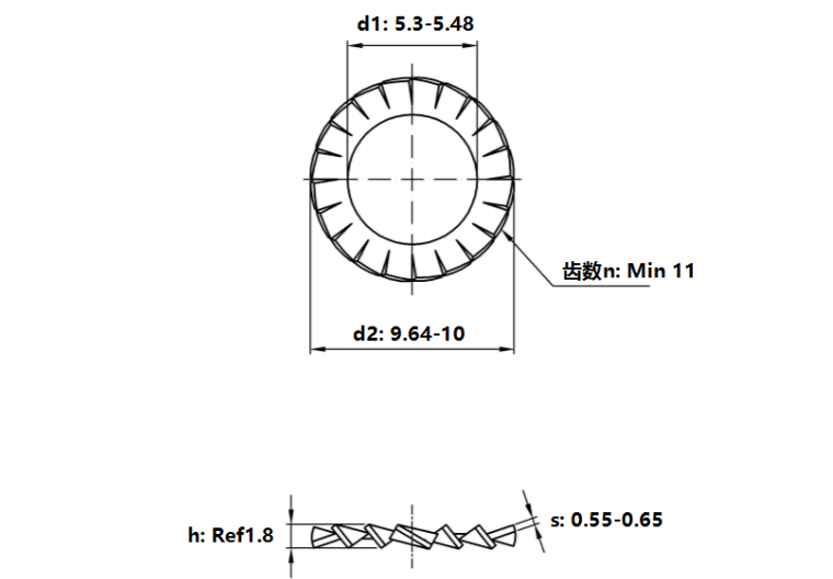 Bản vẽ kỹ thuật Lông Đền Răng Ngoài Loại A Thép Mạ Kẽm DIN6798A M5