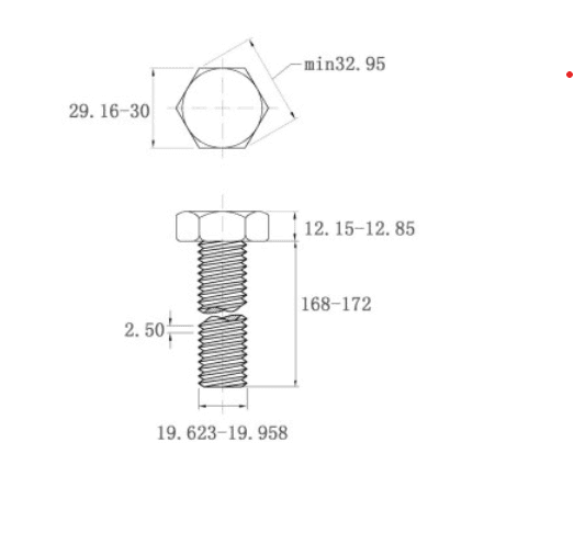Bản vẽ kỹ thuật Bulong Inox 316 DIN933 M20x170