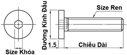 Bản vẽ kỹ thuật Lục Giác Chìm Đầu Mỏng Thép Đen SCM435 M6x10 (CBSS6-10)