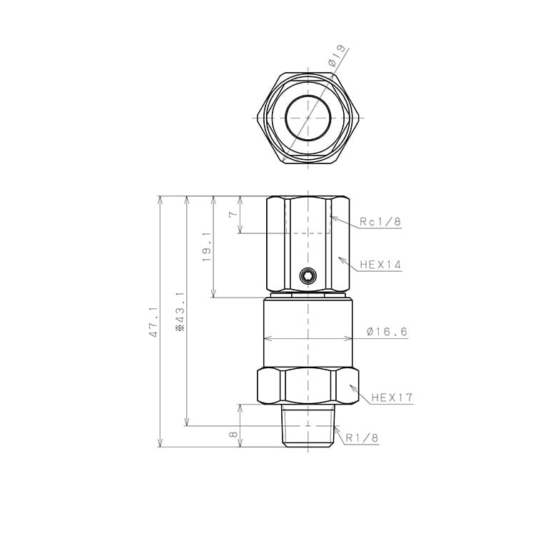 Bản vẽ kỹ thuật Nối Ren Trong Ngoài Thân Lục Giác Có Khớp Xoay Tốc Độ Cao Pisco RHF01-01
