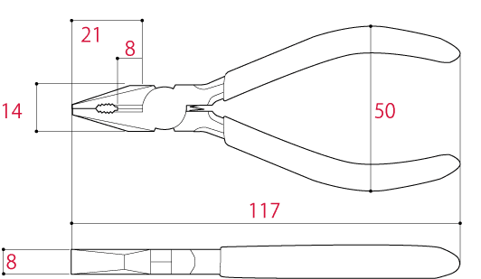 Bản vẽ kỹ thuật Kìm Điện Mini 117mm Tsunoda MP-115