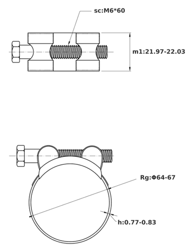 Bản vẽ kỹ thuật Siết Cổ Dê Chịu Tải Nặng Inox 304 Ống 64-67mm