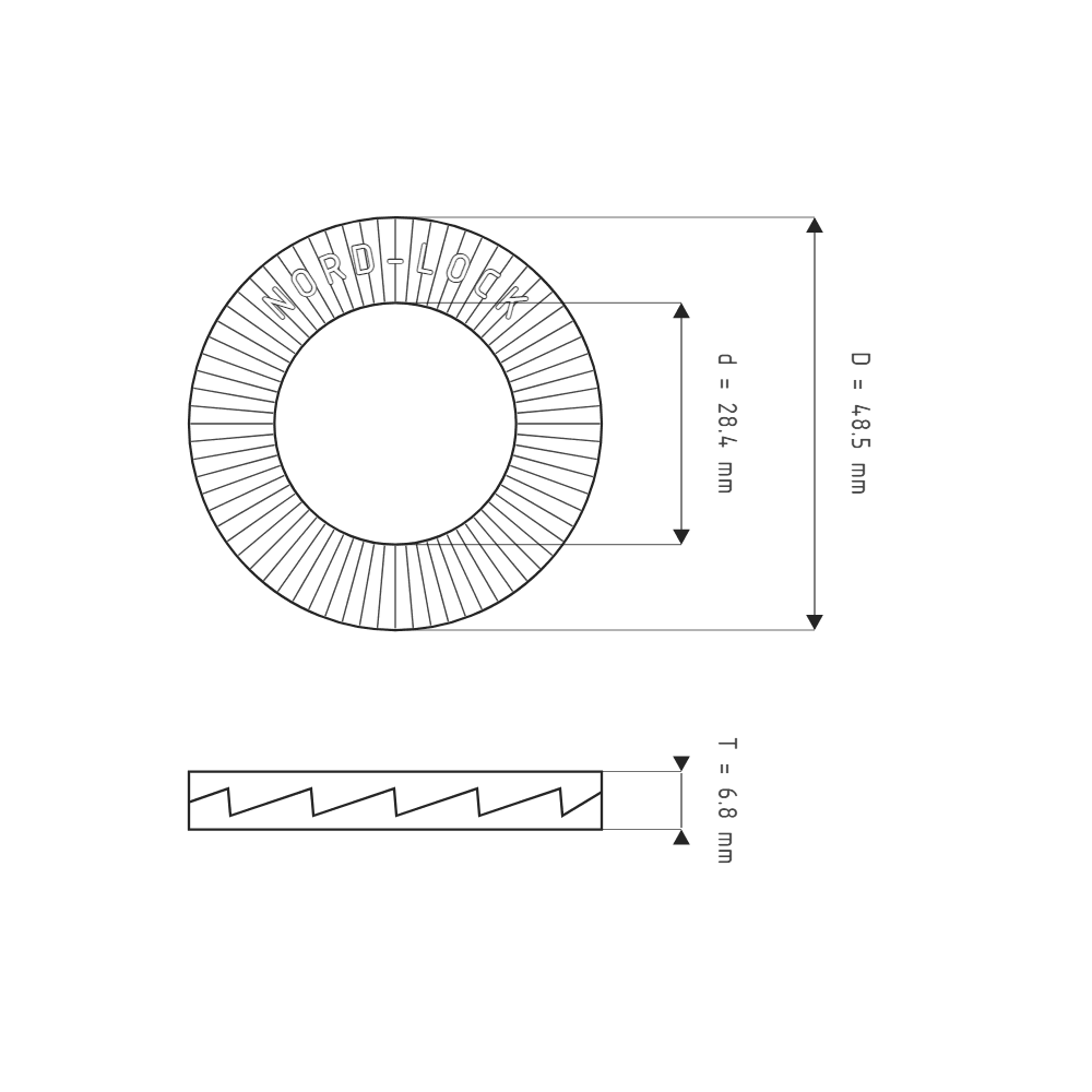 Bản vẽ kỹ thuật Lông Đền Nord-Lock Inox 316 Vành Rộng M27