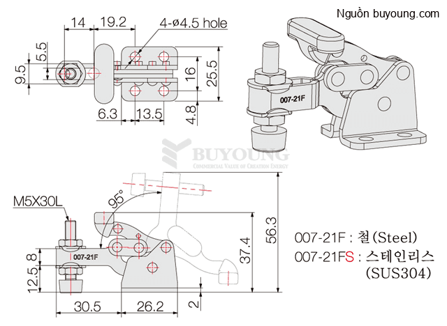 Bản vẽ kỹ thuật Kẹp Định Vị Inox 304 (70KG) Buyoung 007-21FS