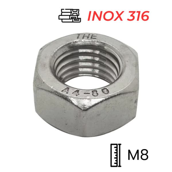 Tán Inox 316 DIN934 M8