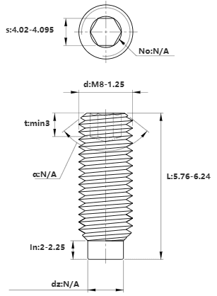Bản vẽ kỹ thuật Vít Trí Đuôi Trụ Thép Đen 10.9 DIN915 M8x6