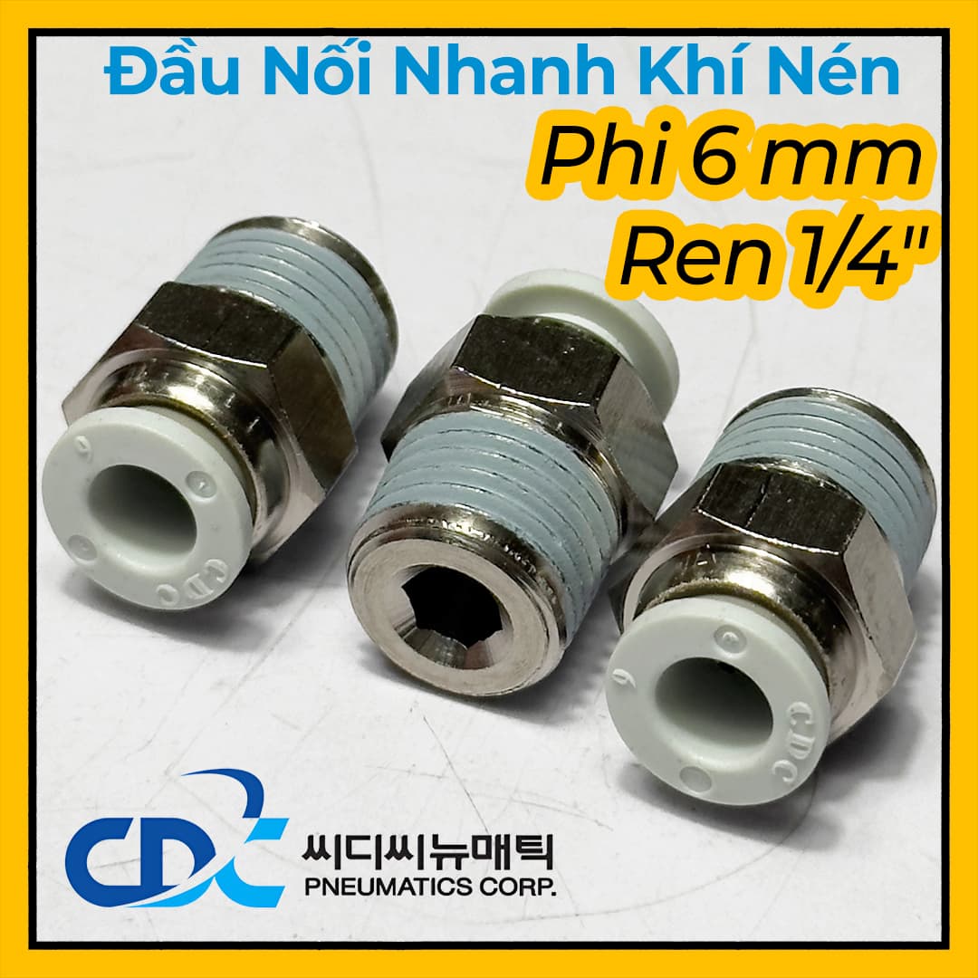 Đầu Nối Nhanh Khí Nén Ø6mm - Ren Ngoài 1/4" CDC MPC 0602N-W (Màu Trắng)