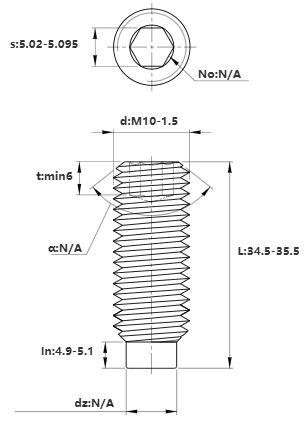 Bản vẽ kỹ thuật Vít Trí Đuôi Trụ Thép Đen 10.9 DIN915 M10x35