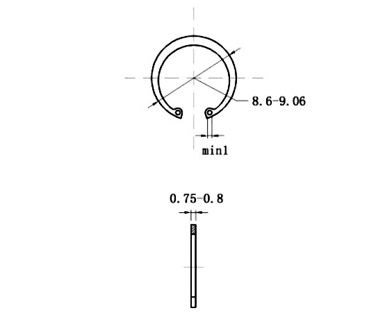 Bản vẽ kỹ thuật Phe Gài Lỗ Thép 65Mn DIN472 D8x0.8