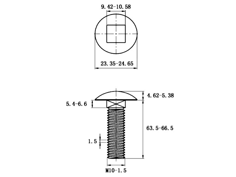 Bản vẽ kỹ thuật Bulong Cổ Vuông Inox 304 DIN603 M10x65