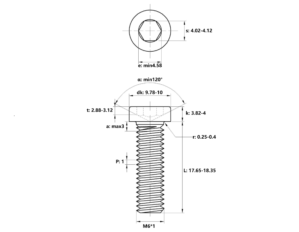 Bản vẽ kỹ thuật Lục Giác Trụ Đầu Thấp Inox 304 DIN7984 M6x18