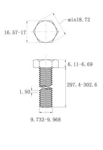 Bản vẽ kỹ thuật Bulong Inox 316 DIN933 M10x300