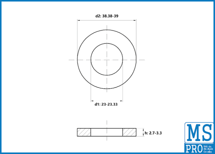 Bản vẽ kỹ thuật Lông Đền Phẳng Thép Đen DIN125 M22