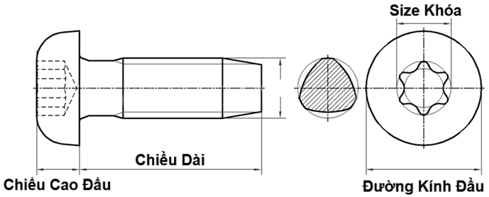 Bản vẽ kỹ thuật Bulong Đầu Sao Tự Khoan Thép Mạ Kẽm DIN7500(PE) M5x20