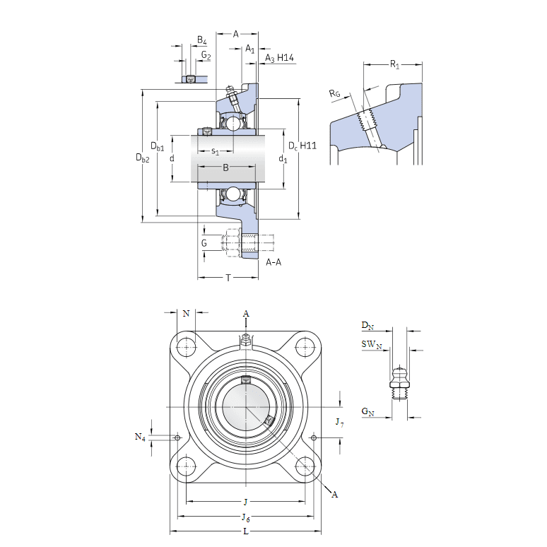 Bản vẽ kỹ thuật Gối Đỡ Vòng Bi SKF FYJ 20 TF