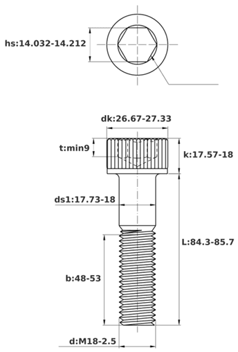 Bản vẽ kỹ thuật Lục Giác Chìm Đầu Trụ Thép Đen 12.9 DIN912 M18x85 Ren Lửng