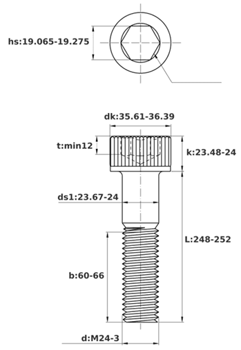 Bản vẽ kỹ thuật Lục Giác Chìm Đầu Trụ Thép Đen 12.9 DIN912 M24x250 Ren Lửng