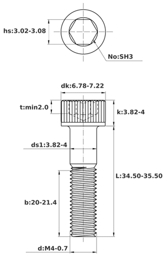 Bản vẽ kỹ thuật Lục Giác Chìm Đầu Trụ Thép Đen 12.9 DIN912 M4x35 Ren Lửng