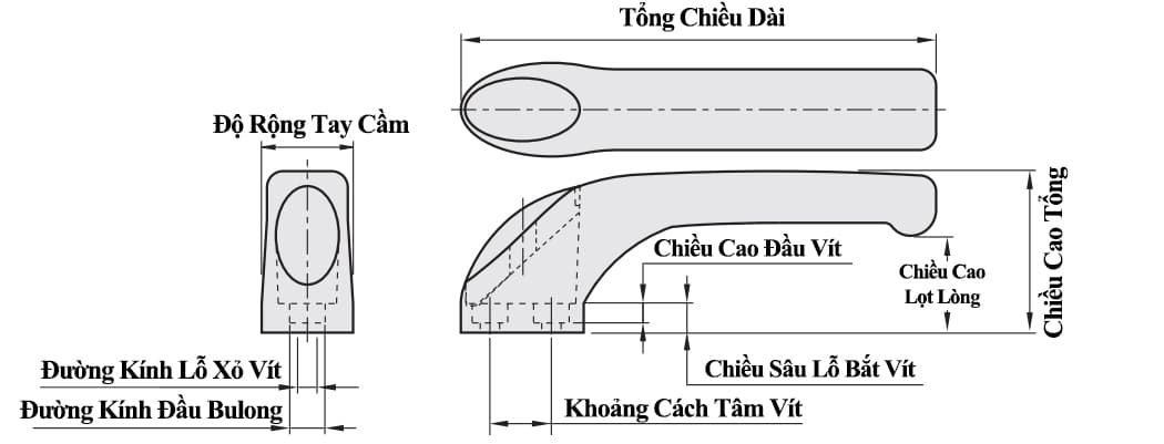 Bản vẽ kỹ thuật Tay Nắm Cửa Chữ L Nhôm Sơn Tĩnh Điện Bạc W 16 mm x L 12 mm (HHKA80)