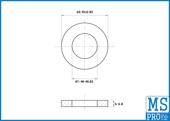 Bản vẽ kỹ thuật Lông Đền Phẳng Inox 304 DIN125 M45