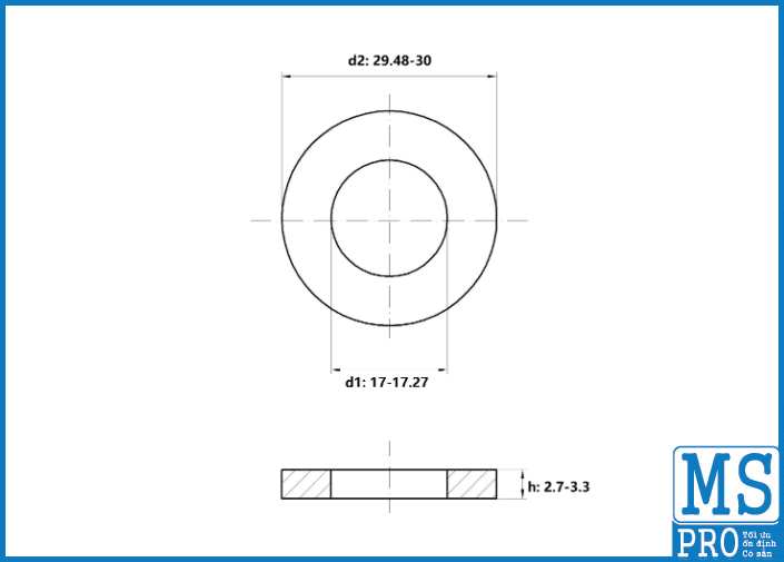 Bản vẽ kỹ thuật Lông Đền Phẳng Thép Mạ Geomet DIN125 M16